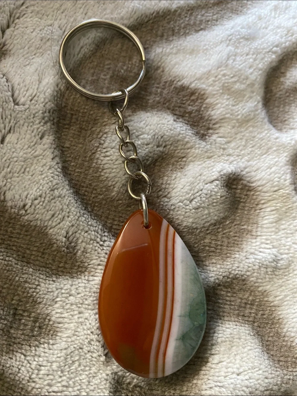 Agate Teardrop Keychain - Brown & White Stone Keyring